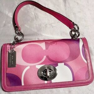 Coach Zoe Scarf Pattern Satin Multicolored Pink Clutch Shoulder bag / Handbag
